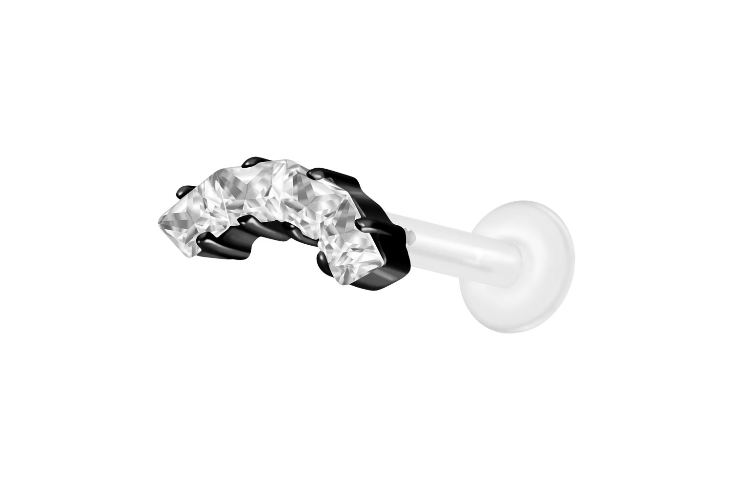 PTFE Labret Piercing mit Innengewinde + Titan-Aufsatz EINGEFASSTE KRISTALLTRAPEZE